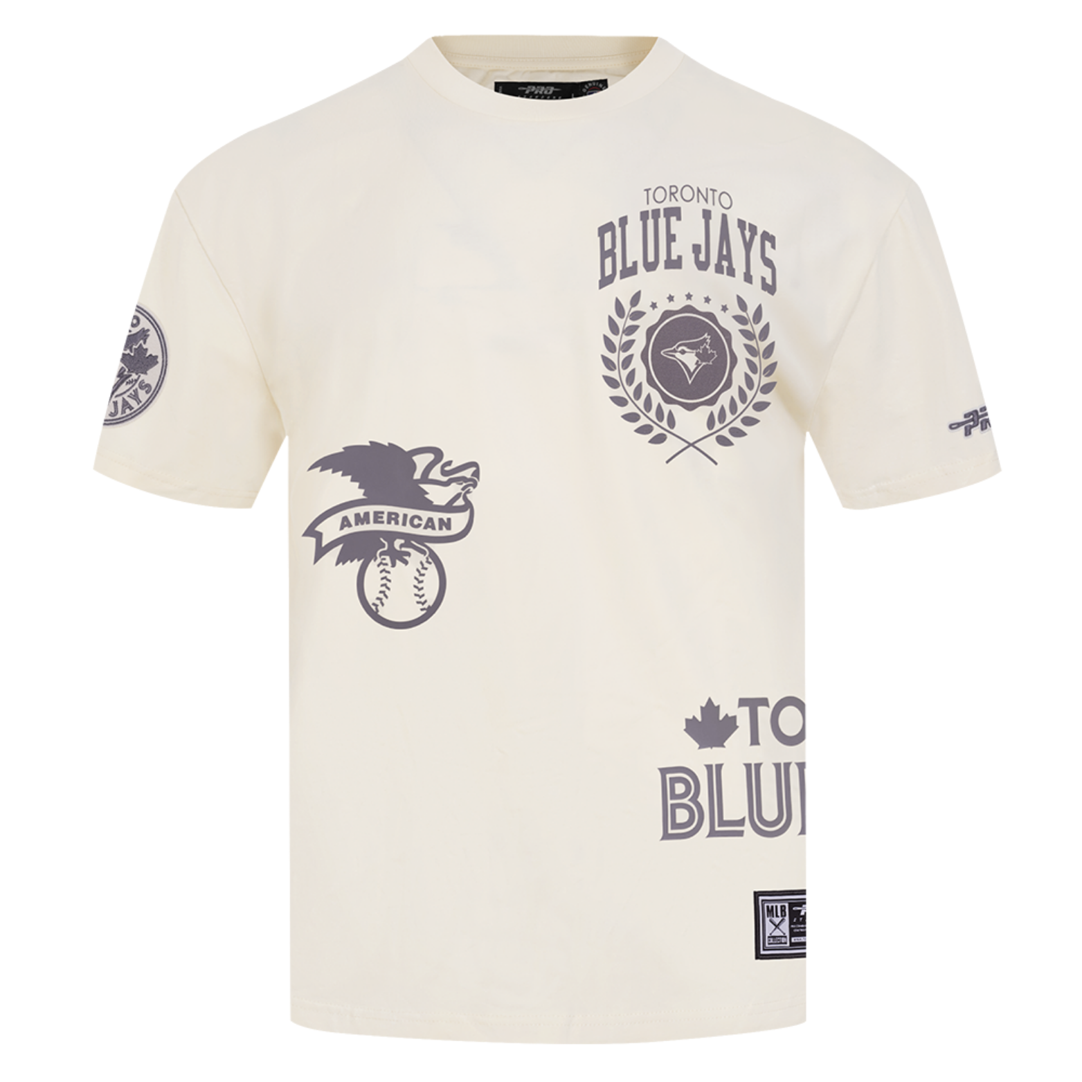PRO STANDARD MLB AMERICAN LEAGUE TORONTO BLUE JAYS MEN'S DROP SHOULDER EGGSHELL CREAM WHITE T-SHIRT