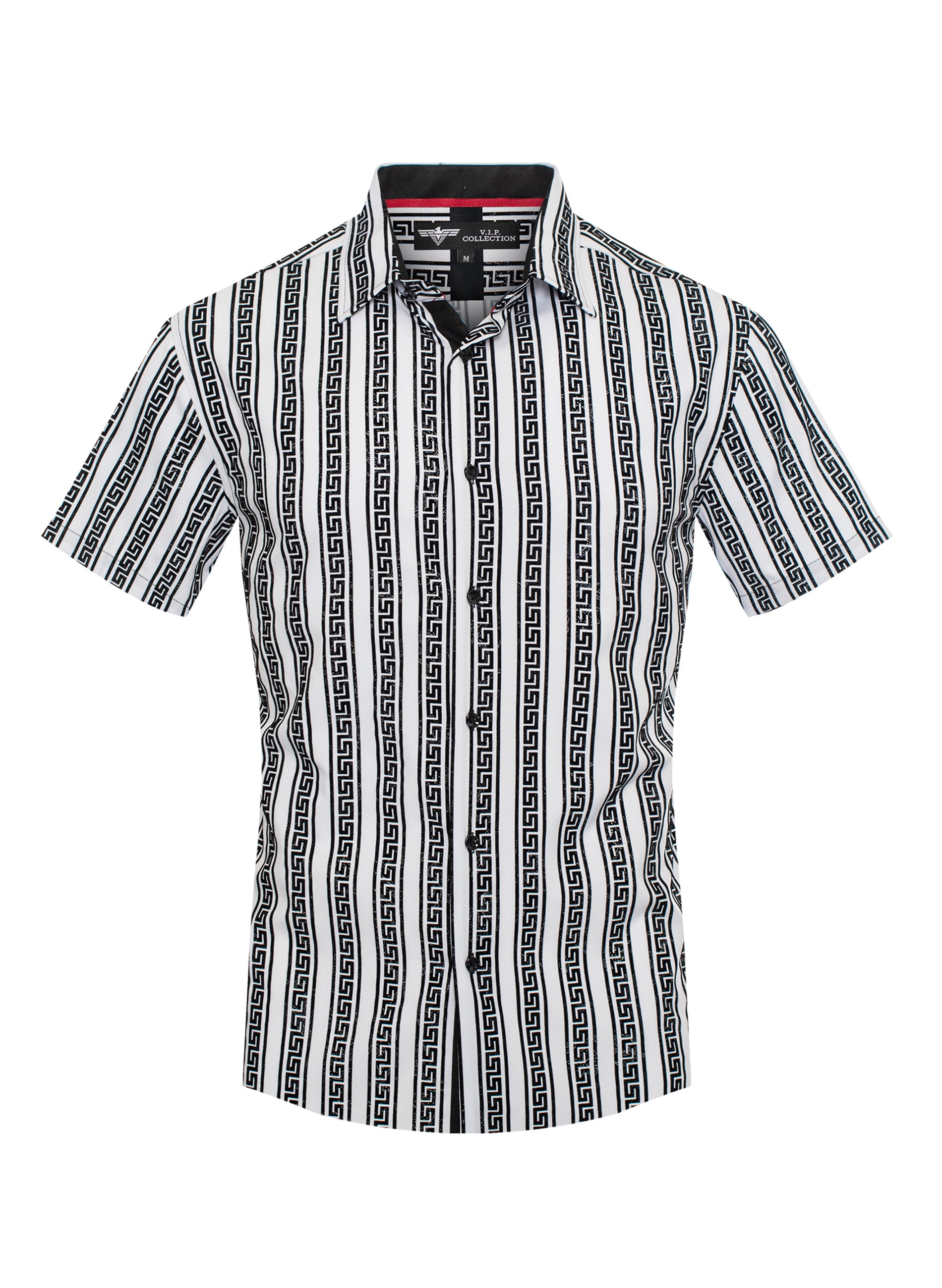 V.I.P. COLLECTION MEN'S FASHION FLOCK BUTTON-UP SHORT SLEEVES SHIRT (WHITE VFLSS-37)