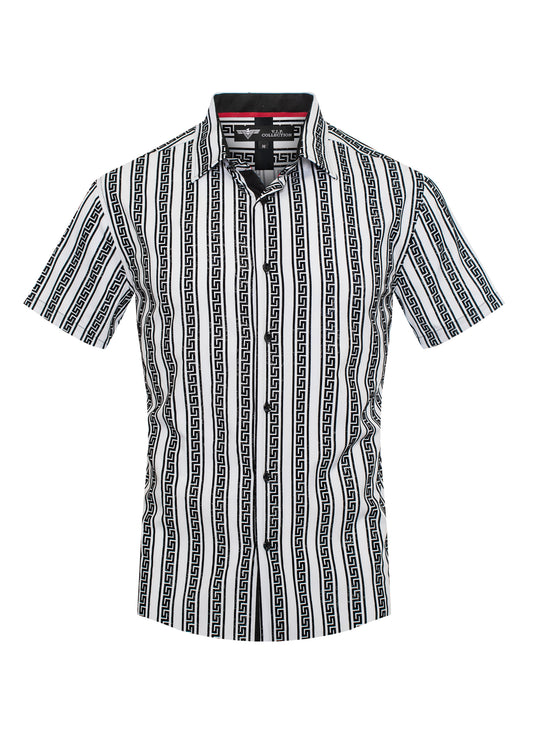 V.I.P. COLLECTION MEN'S FASHION FLOCK BUTTON-UP SHORT SLEEVES SHIRT (WHITE VFLSS-37)