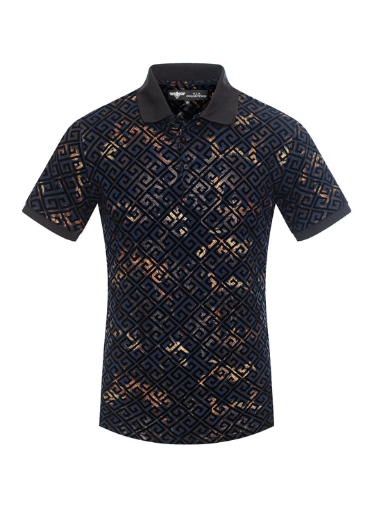 V.I.P. COLLECTION MEN'S FASHION FLOCK POLO T-SHIRT (NAVY BLUE VPFL-27)