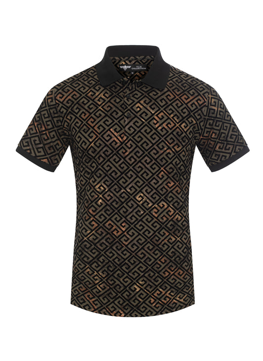 V.I.P. COLLECTION MEN'S FASHION FLOCK POLO T-SHIRT (OLIVE GREEN VPFL-28)