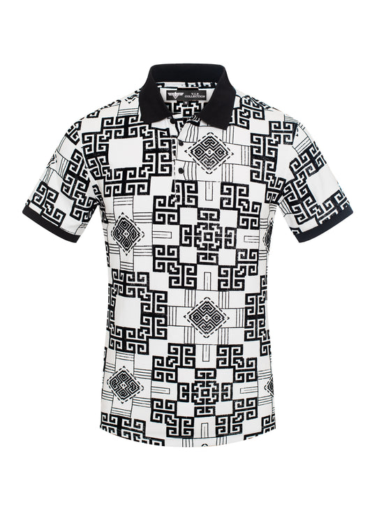 V.I.P. COLLECTION MEN'S FASHION FLOCK POLO T-SHIRT (WHITE VPFL-33)