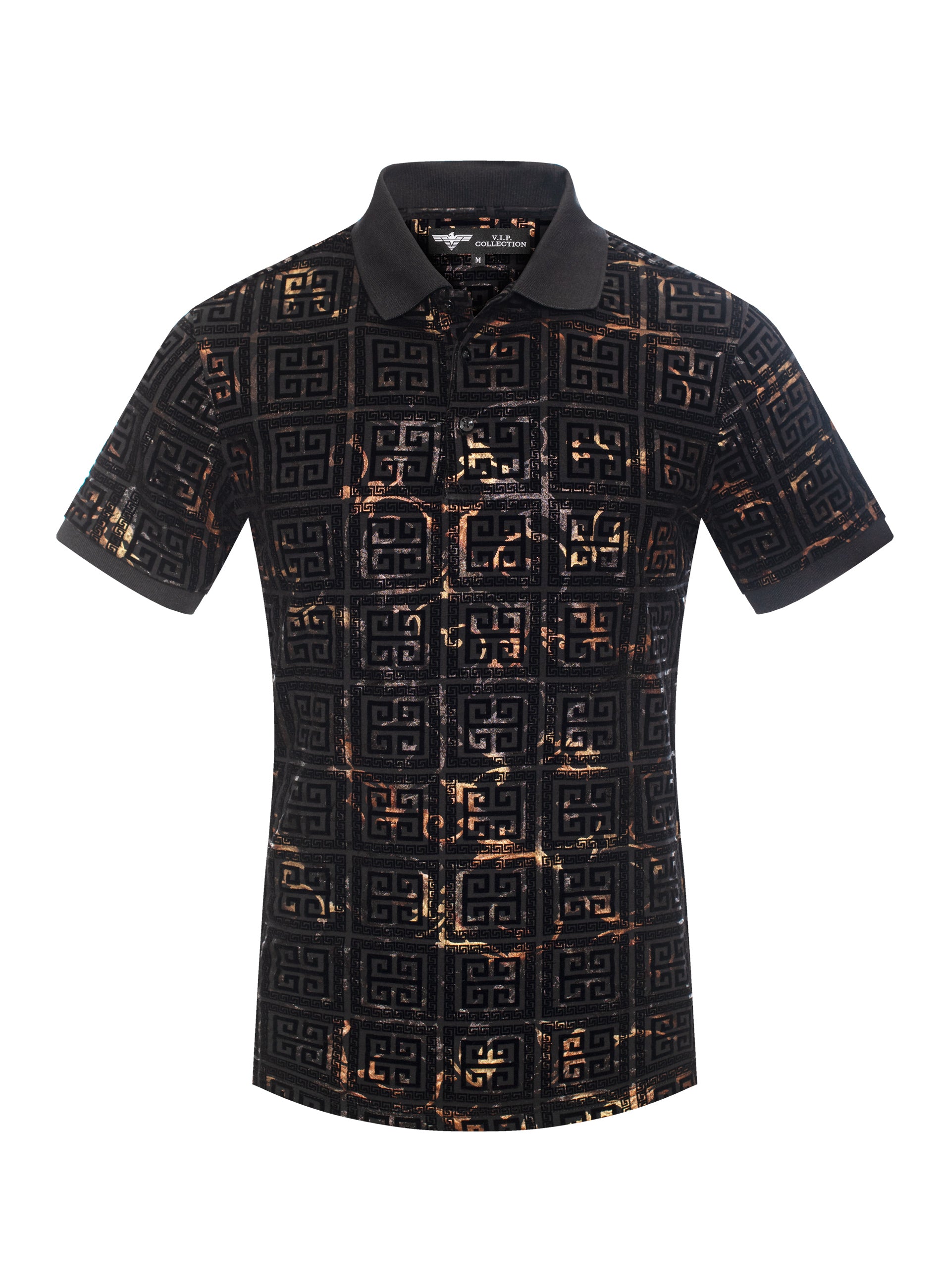 V.I.P. COLLECTION MEN'S FASHION FLOCK POLO T-SHIRT (BLACK VPFL-37)