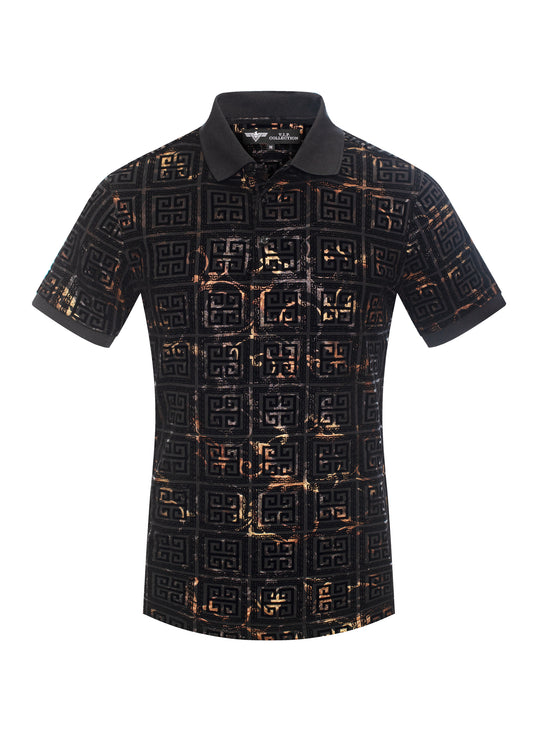 V.I.P. COLLECTION MEN'S FASHION FLOCK POLO T-SHIRT (BLACK VPFL-37)