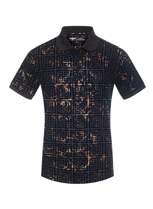 V.I.P. COLLECTION MEN'S FASHION FLOCK POLO T-SHIRT (NAVY BLUE VPFL-39)