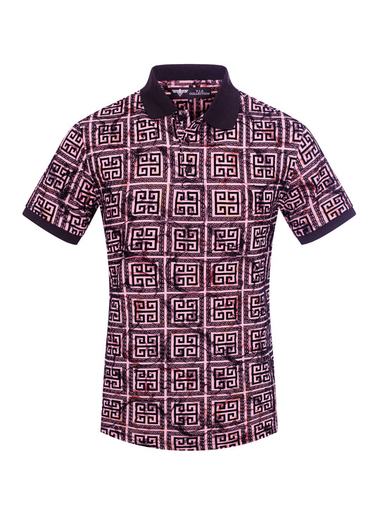 V.I.P. COLLECTION MEN'S FASHION FLOCK POLO T-SHIRT (PINK VPFL-41)