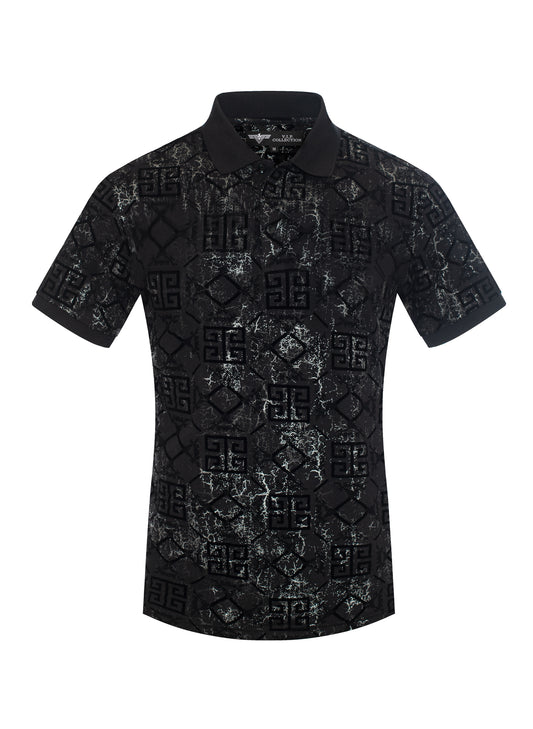 V.I.P. COLLECTION MEN'S FASHION FLOCK POLO T-SHIRT (BLACK VPFL-47)