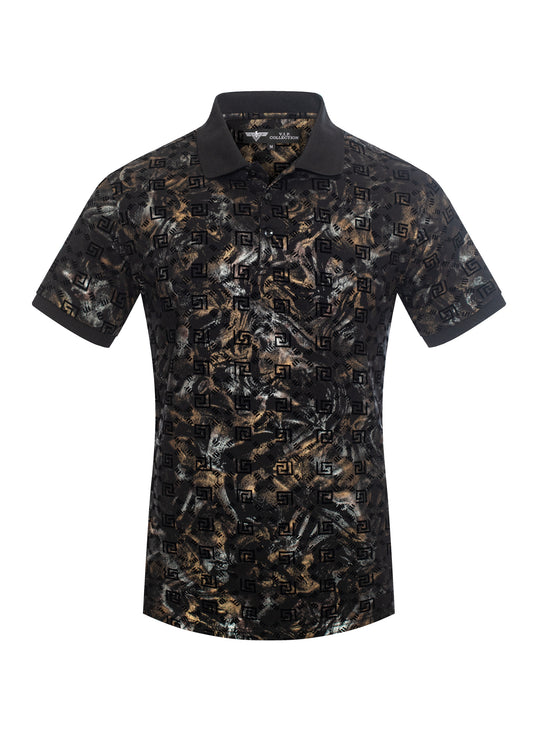 V.I.P. COLLECTION MEN'S FASHION FLOCK POLO T-SHIRT (BLACK VPFL-50)