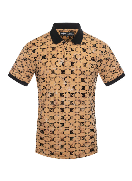 V.I.P. COLLECTION MEN'S FASHION FLOCK POLO T-SHIRT (BEIGE VPFL-52)