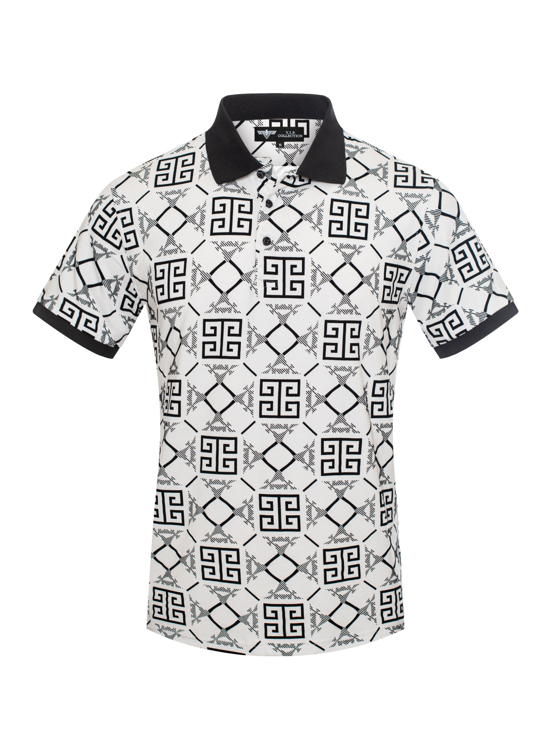 V.I.P. COLLECTION MEN'S FASHION FLOCK POLO T-SHIRT (WHITE VPFL-62)