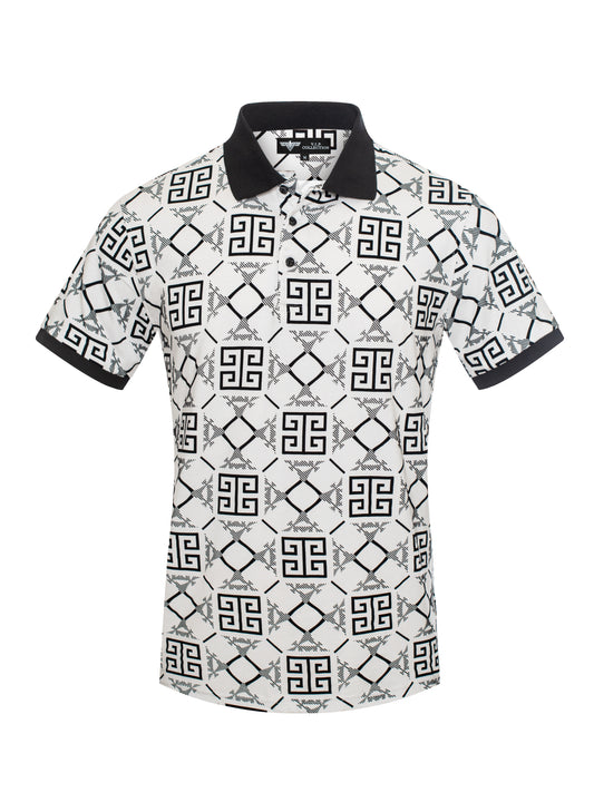 V.I.P. COLLECTION MEN'S FASHION FLOCK POLO T-SHIRT (WHITE VPFL-62)
