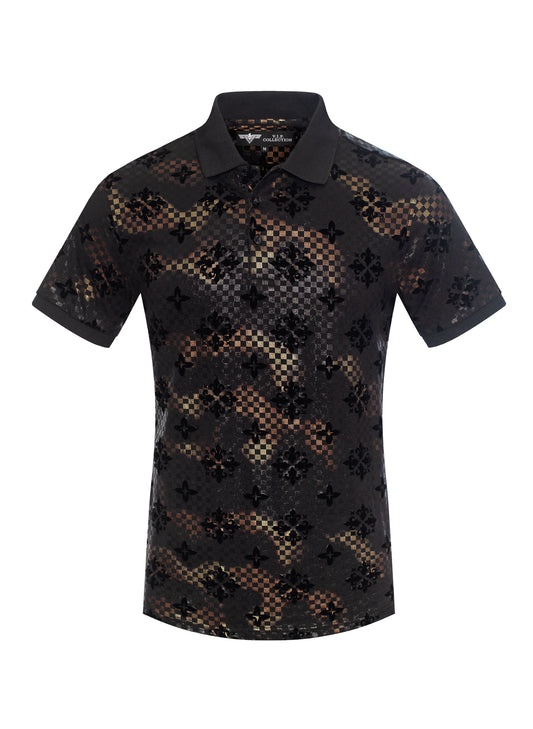 V.I.P. COLLECTION MEN'S FASHION FLOCK POLO T-SHIRT (BLACK VPFL-9)
