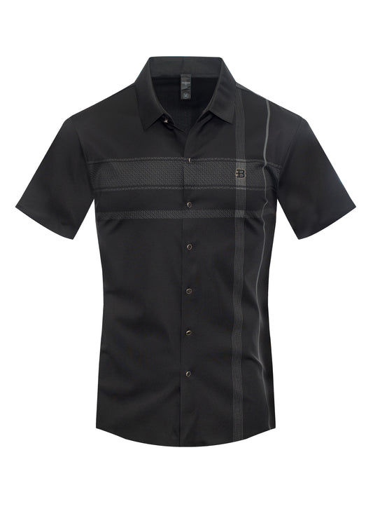 V.I.P. COLLECTION MEN'S FANCY BUTTON-UP SHORT SLEEVES SHIRT (BLACK VPVS-810)