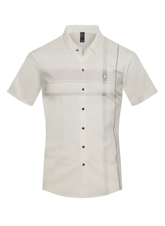 V.I.P. COLLECTION MEN'S FANCY BUTTON-UP SHORT SLEEVES SHIRT (WHITE VPVS-810)