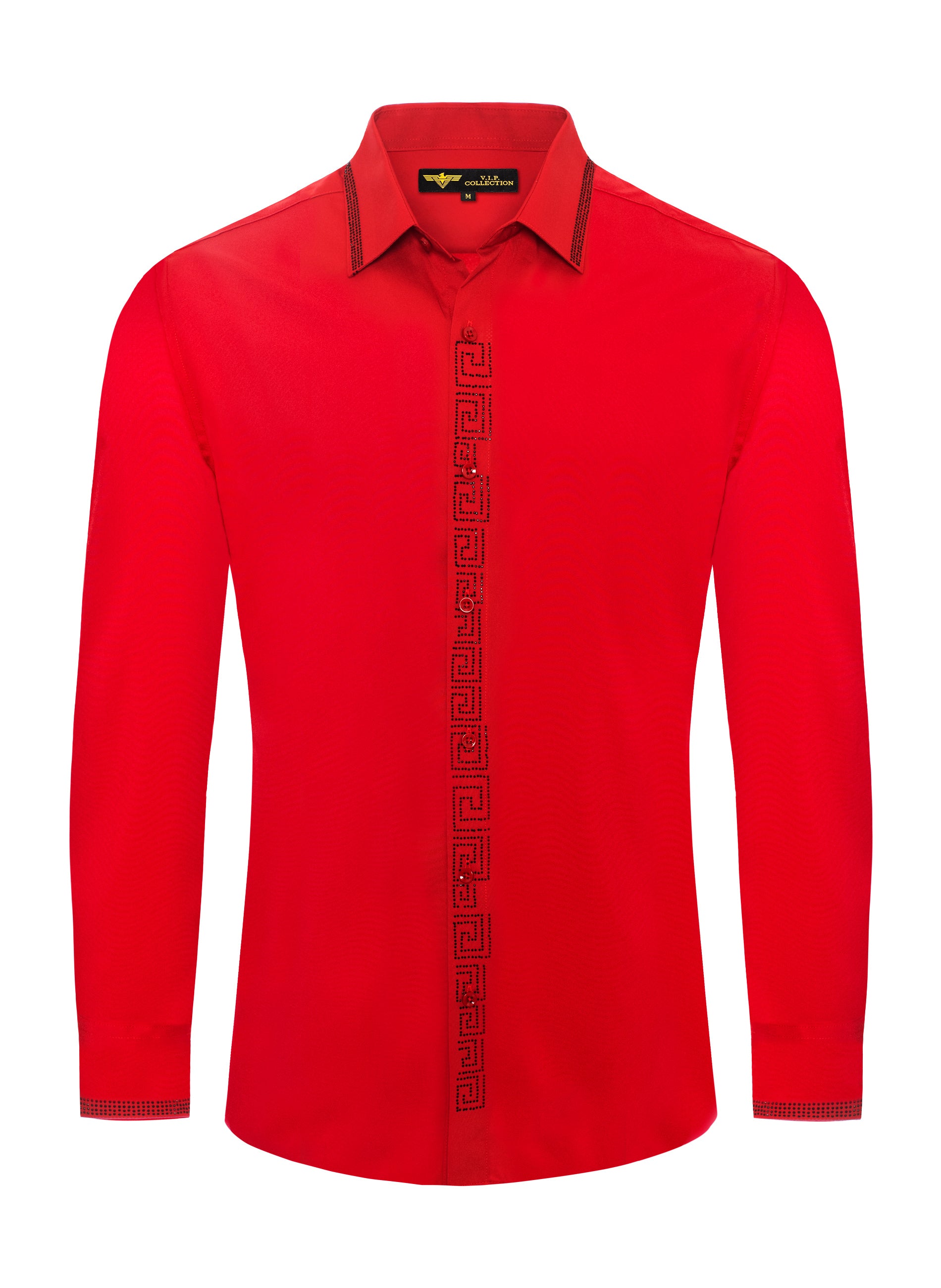 V.I.P. COLLECTION MEN'S RHINESTONE & EMBROIDERY BUTTON-UP LONG SLEEVES SHIRT (RED VWSF-10)