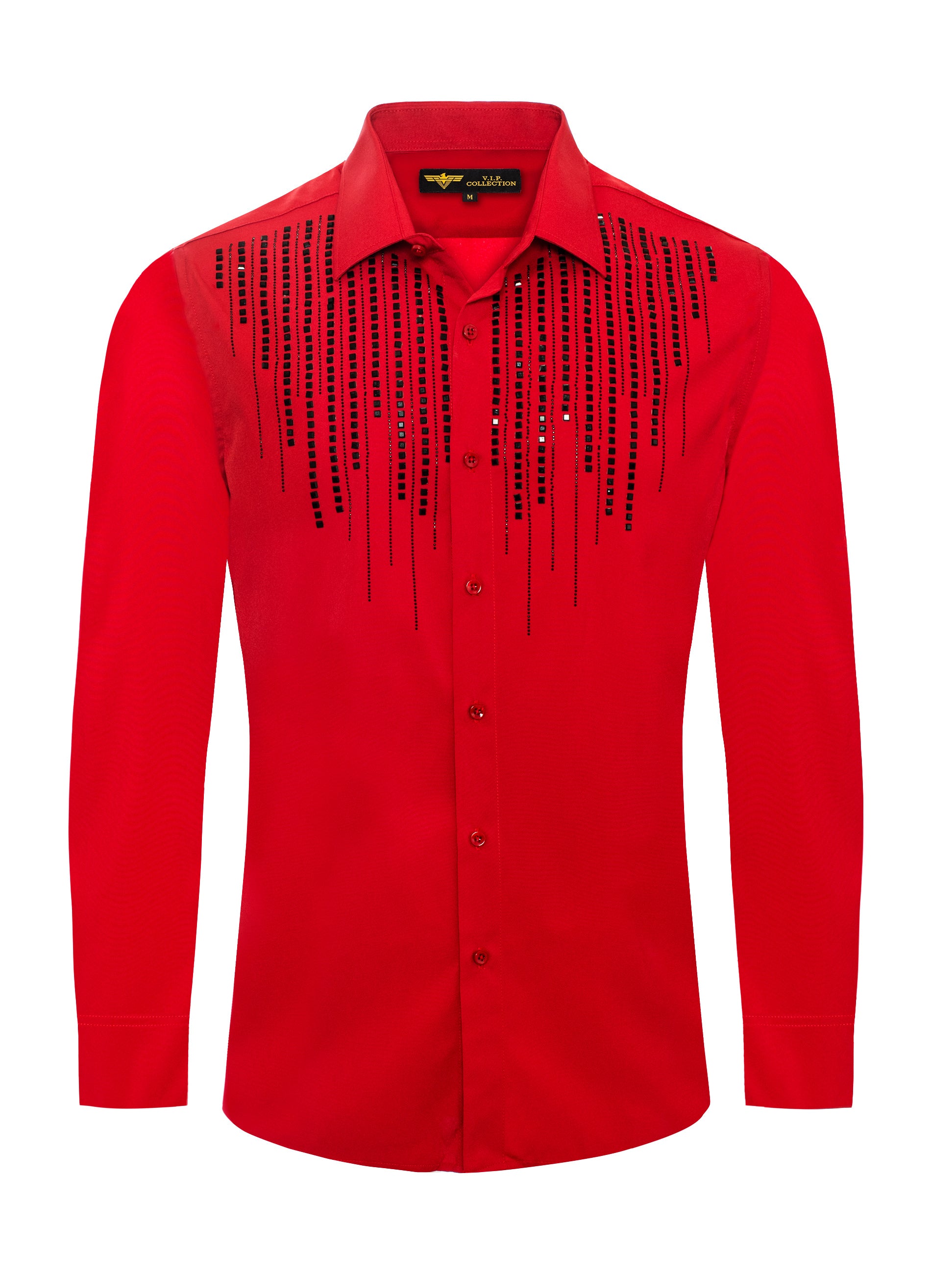 V.I.P. COLLECTION MEN'S RHINESTONE & EMBROIDERY BUTTON-UP LONG SLEEVES SHIRT (RED VWSF-2)