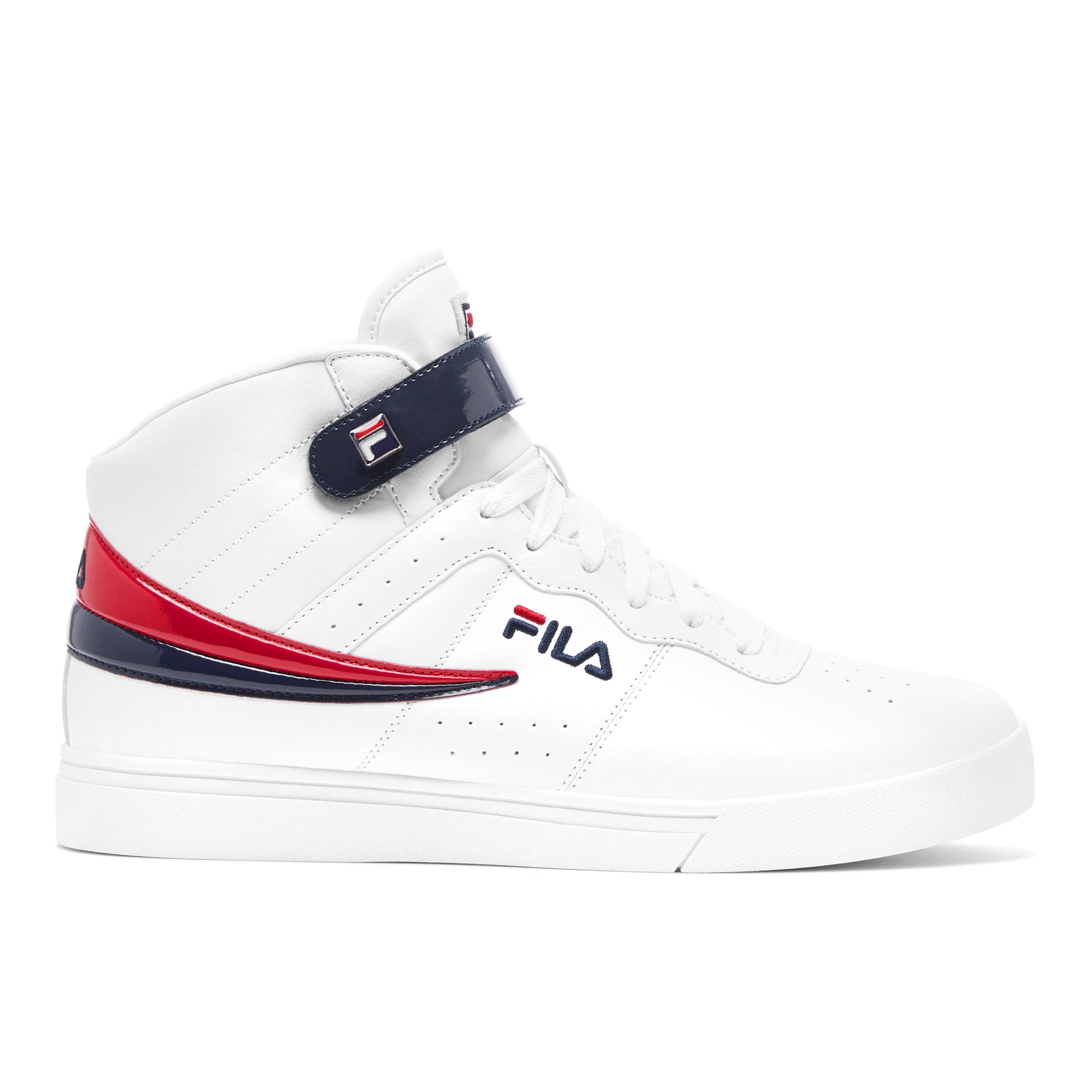 FILA MEN S VULC 13 PATENT FLAG HIGH TOP SHOE WHITE