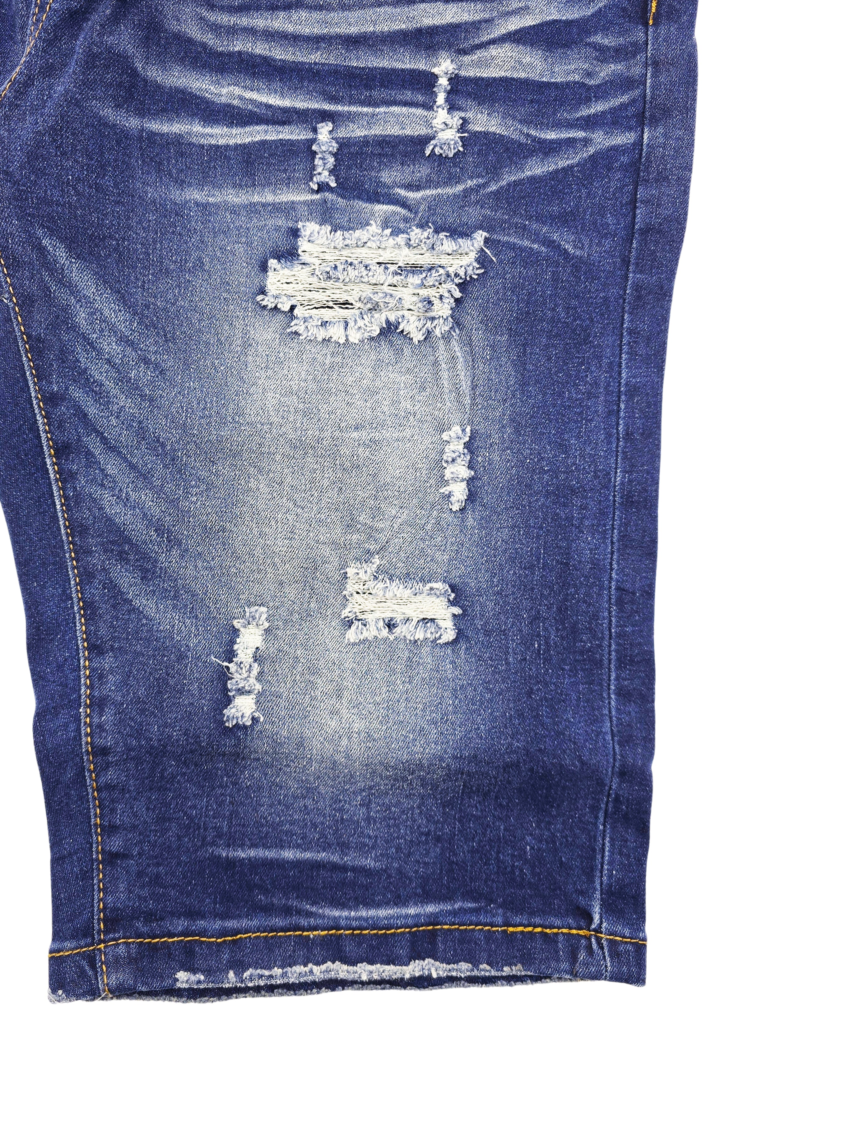 BLEECKER & MERCER MEN'S RIPPED DENIM SHORTS (DARK INDIGO)