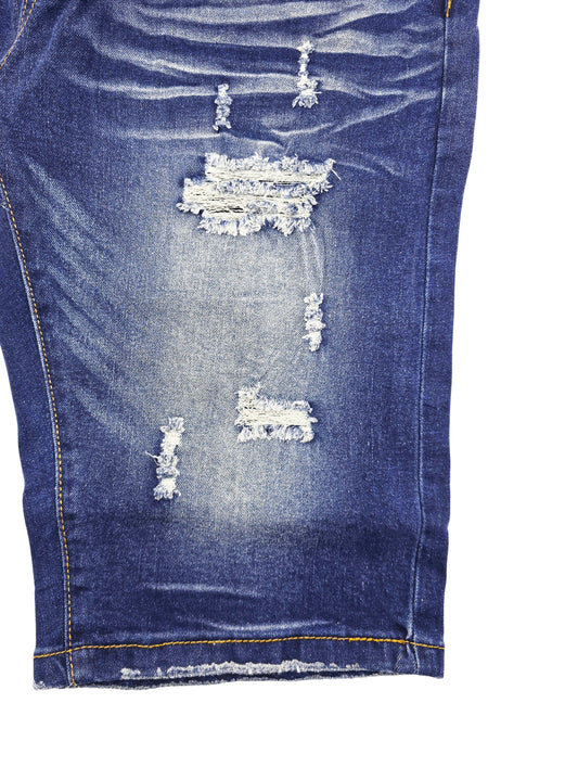 BLEECKER & MERCER MEN'S RIPPED DENIM SHORTS (DARK INDIGO)