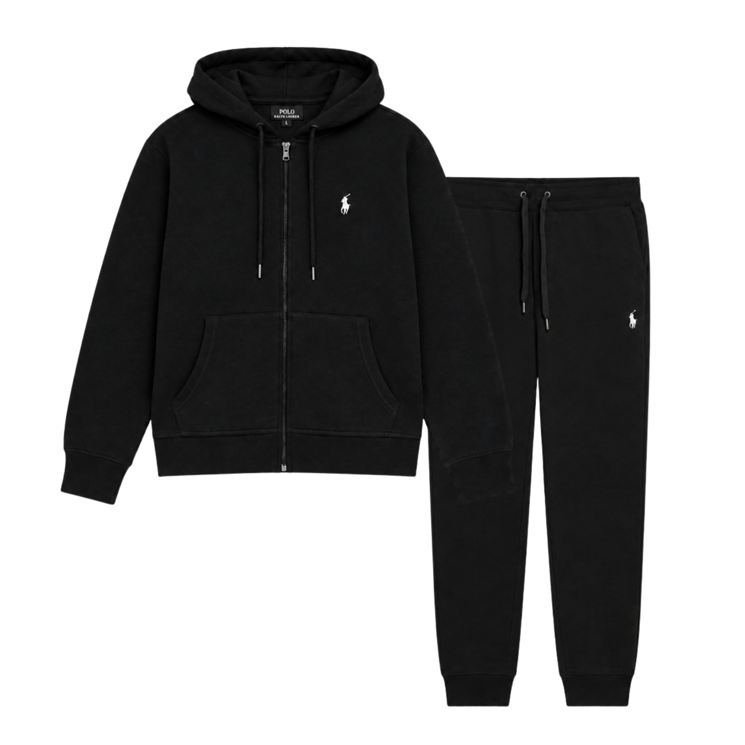 POLO RALPH LAUREN MEN'S DOUBLE KNIT FULL ZIP-UP HOODIE & JOGGER BLACK 2-PIECE SET