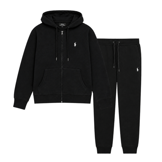 POLO RALPH LAUREN MEN'S DOUBLE KNIT FULL ZIP-UP HOODIE & JOGGER BLACK 2-PIECE SET