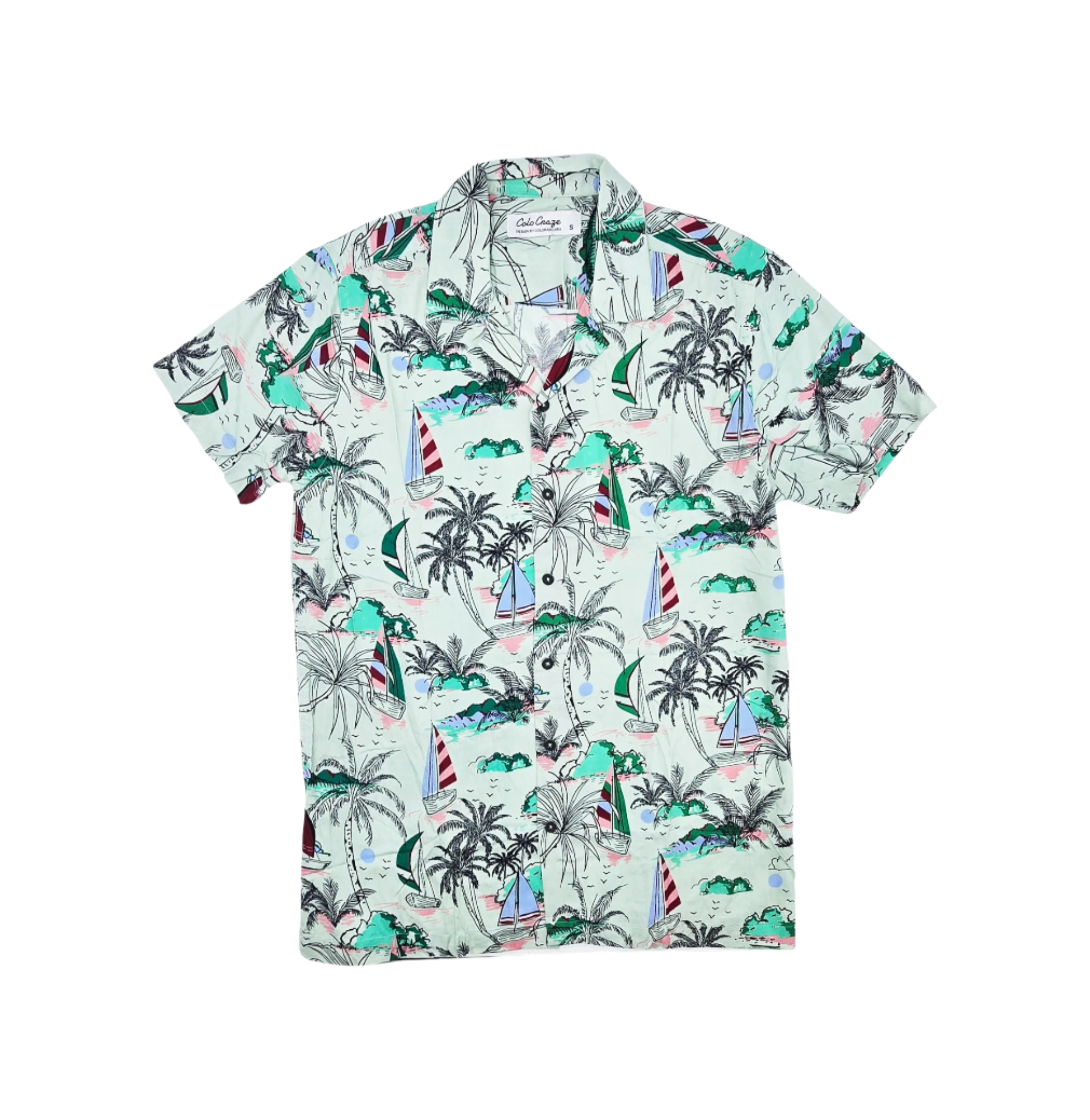 MEN'S COLOR CRAZE 2-PIECE BUTTON UP SHORT SLEEVES SHIRT & SHORTS SET (GREEN)