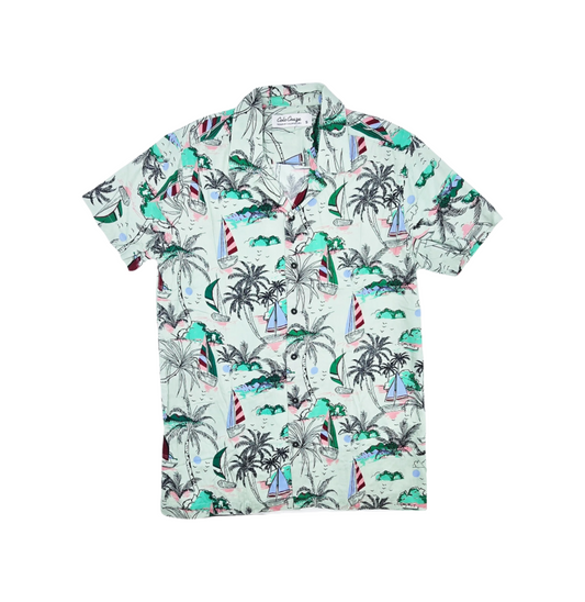 MEN'S COLOR CRAZE 2-PIECE BUTTON UP SHORT SLEEVES SHIRT & SHORTS SET (GREEN)