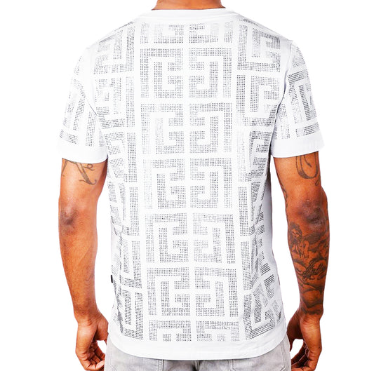 BARABAS MEN'S RHINESTONE SHORT SLEEVE T-SHIRT (WHITE/SILVER)