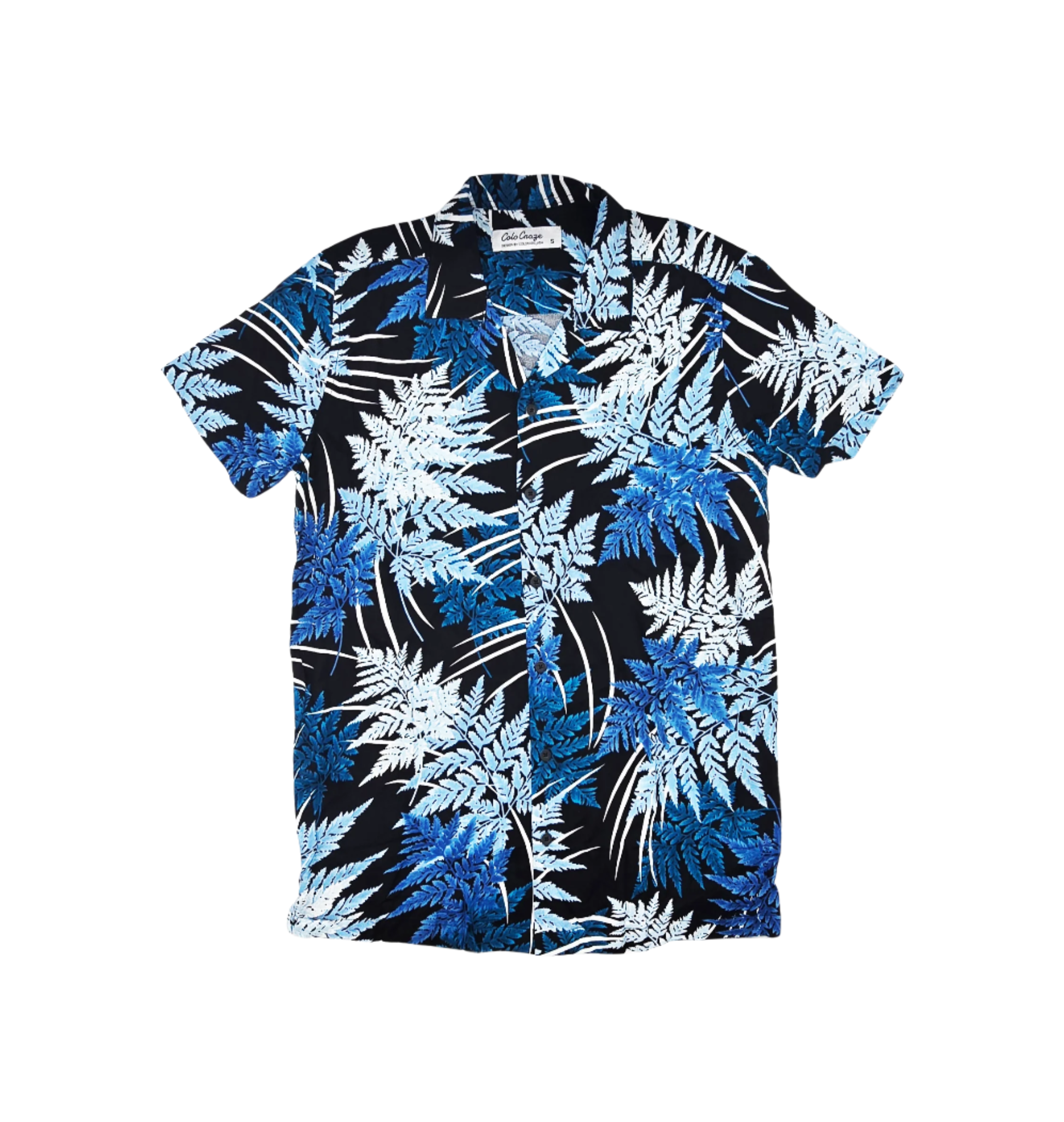 MEN'S COLOR CRAZE 2-PIECE BUTTON UP SHORT SLEEVES SHIRT & SHORTS SET (BLACK/BLUE)