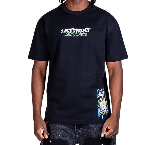 LEFT POINT MEN'S DOG IMAGINATION CHENILLE PRINT T-SHIRT (BLACK)