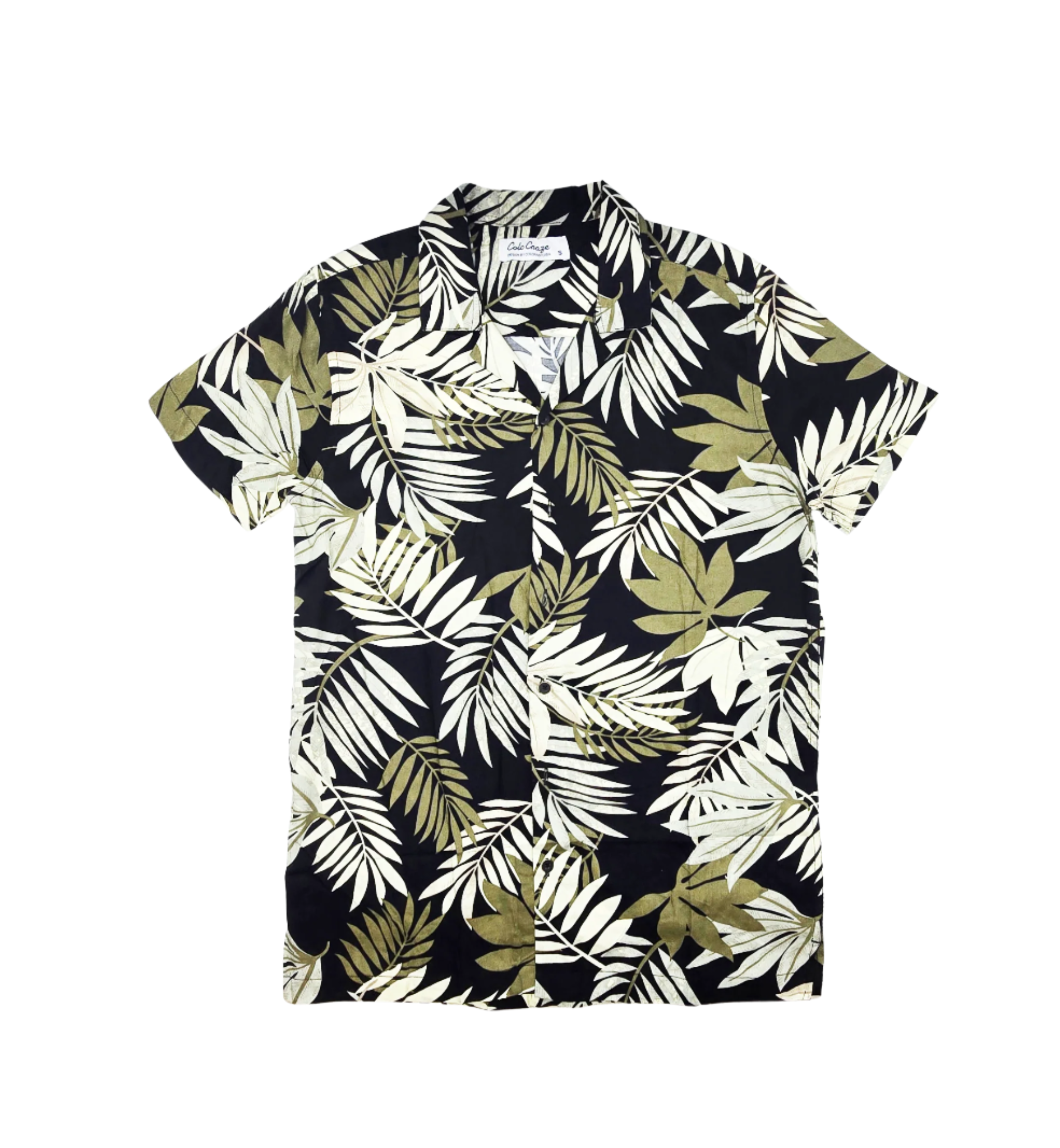 MEN'S COLOR CRAZE 2-PIECE BUTTON UP SHORT SLEEVES SHIRT & SHORTS SET (BLACK/GREEN)