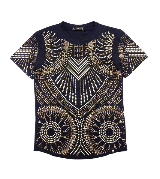 MEN'S RHINESTONE DESIGNER SHORT SLEEVE T-SHIRT (BLACK/GOLD)
