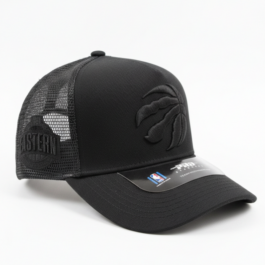 PRO STANDARD NBA TORONTO RAPTORS CLASSIC BLACKOUT WOOL BLEND PRO PINCH TRUCKER SNAPBACK CAP