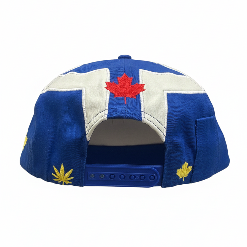 DOPE IDEAS MEN'S ROYAL BLUE WITH RED CANNABIS LOGO SNAPBACK HAT