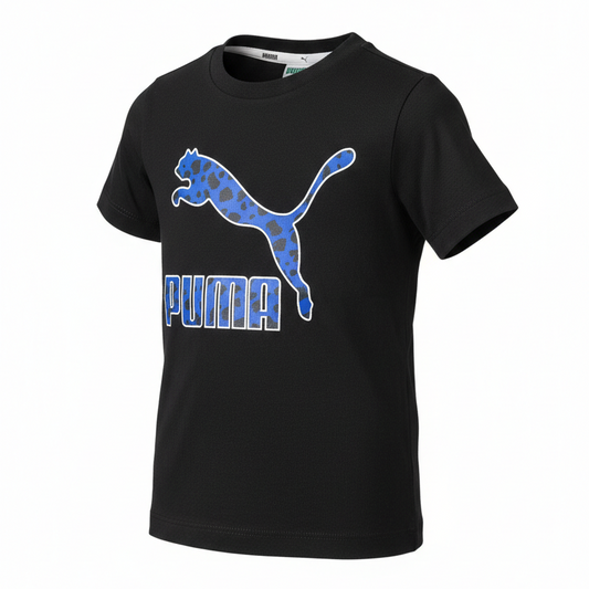 KIDS PUMA LOGO SHORT SLEEVE T-SHIRT (BLACK SIZES 2Y-18Y)