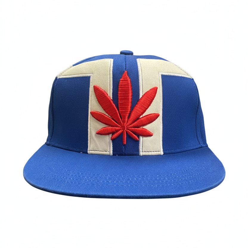 DOPE IDEAS MEN'S ROYAL BLUE WITH RED CANNABIS LOGO SNAPBACK HAT