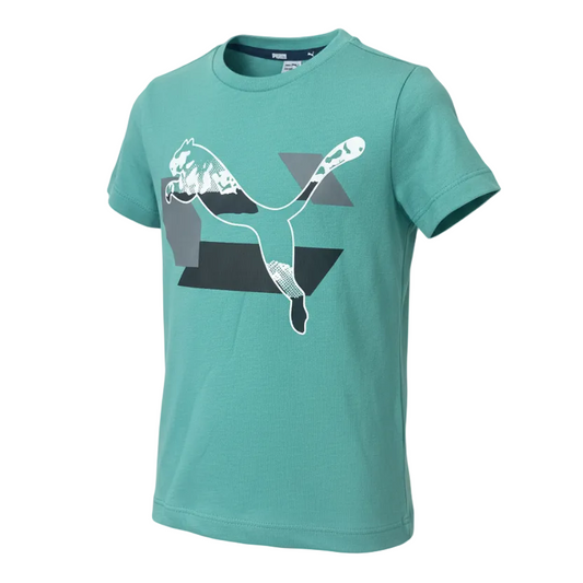 KIDS PUMA LOGO SHORT SLEEVE T-SHIRT (GREEN SIZES 2Y-18Y)