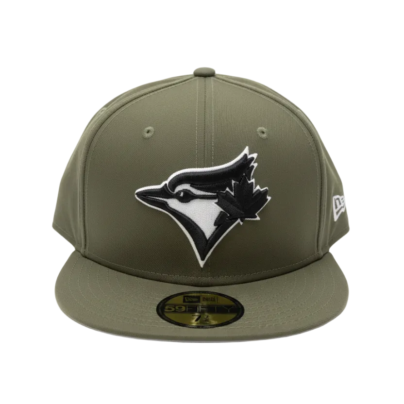 MEN'S TORONTO BLUE JAYS 5950 FITTED BLACK/WHITE LOGO ON OLIVE