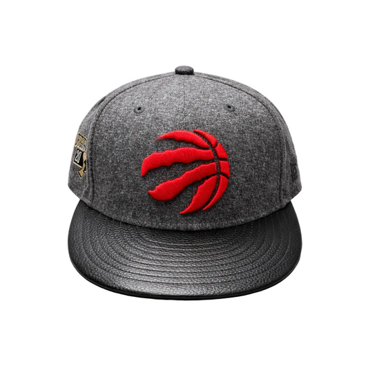 MEN'S 5950 TORONTO RAPTORS RED ON GREY WITH BLACK LEATHER BRIM FITTED HAT