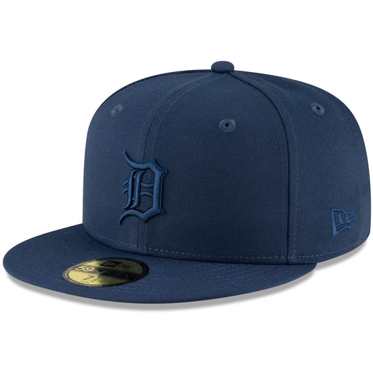 59FIFTY MEN'S NEW ERA MLB DETROIT TIGERS NAVY BLUE OCEANSIDE TONAL FITTED HAT