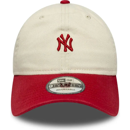 9TWENTY MEN'S NEW ERA MLB NEW YORK YANKEES MINI WASHED BEIGE & RED ADJUSTABLE CAP