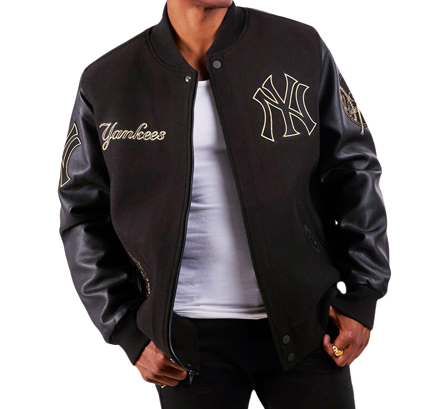 PRO STANDARD MEN'S MLB NEW YORK YANKEES BLACK/GOLD VARSITY JACKET