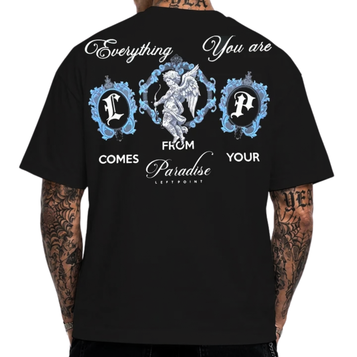 LEFT POINT MEN'S RHINESTONE DESIGN PARADISE BLACK T-SHIRT