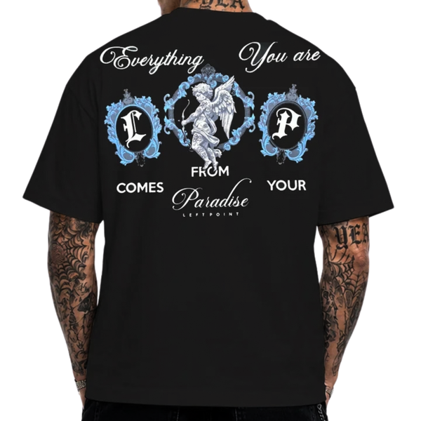 LEFT POINT MEN'S RHINESTONE DESIGN PARADISE BLACK T-SHIRT