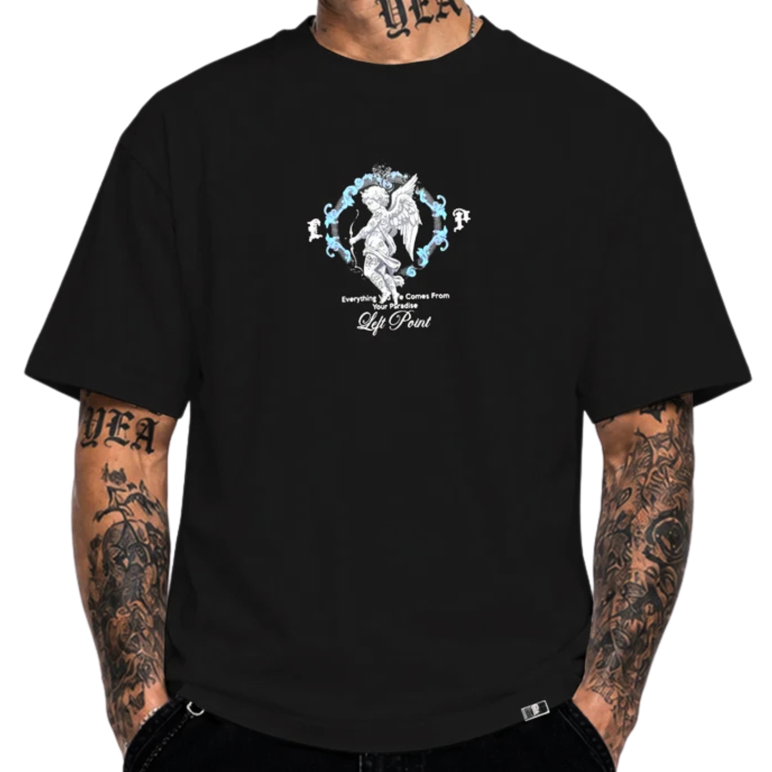 LEFT POINT MEN'S RHINESTONE DESIGN PARADISE BLACK T-SHIRT