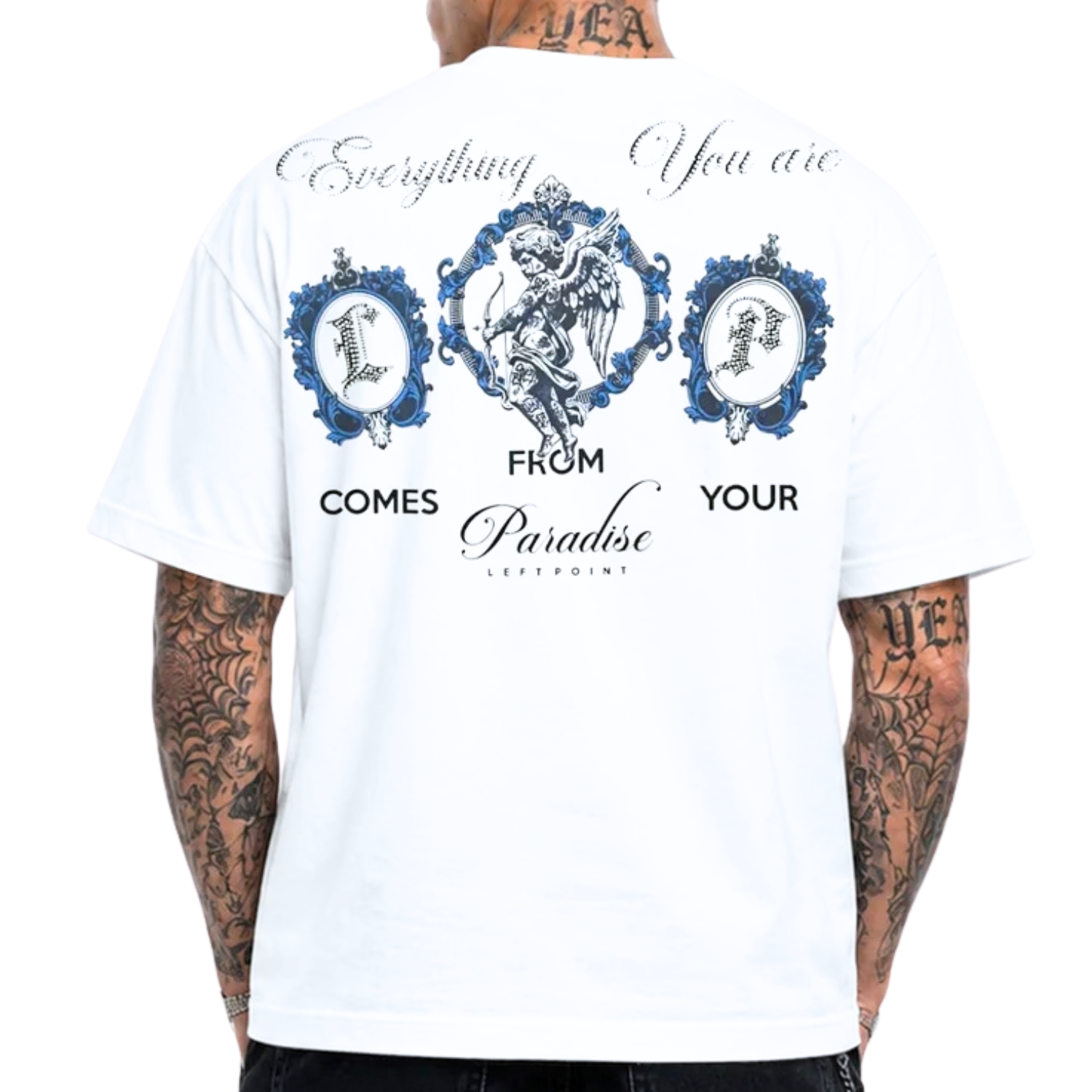 LEFT POINT MEN'S RHINESTONE DESIGN PARADISE WHITE T-SHIRT
