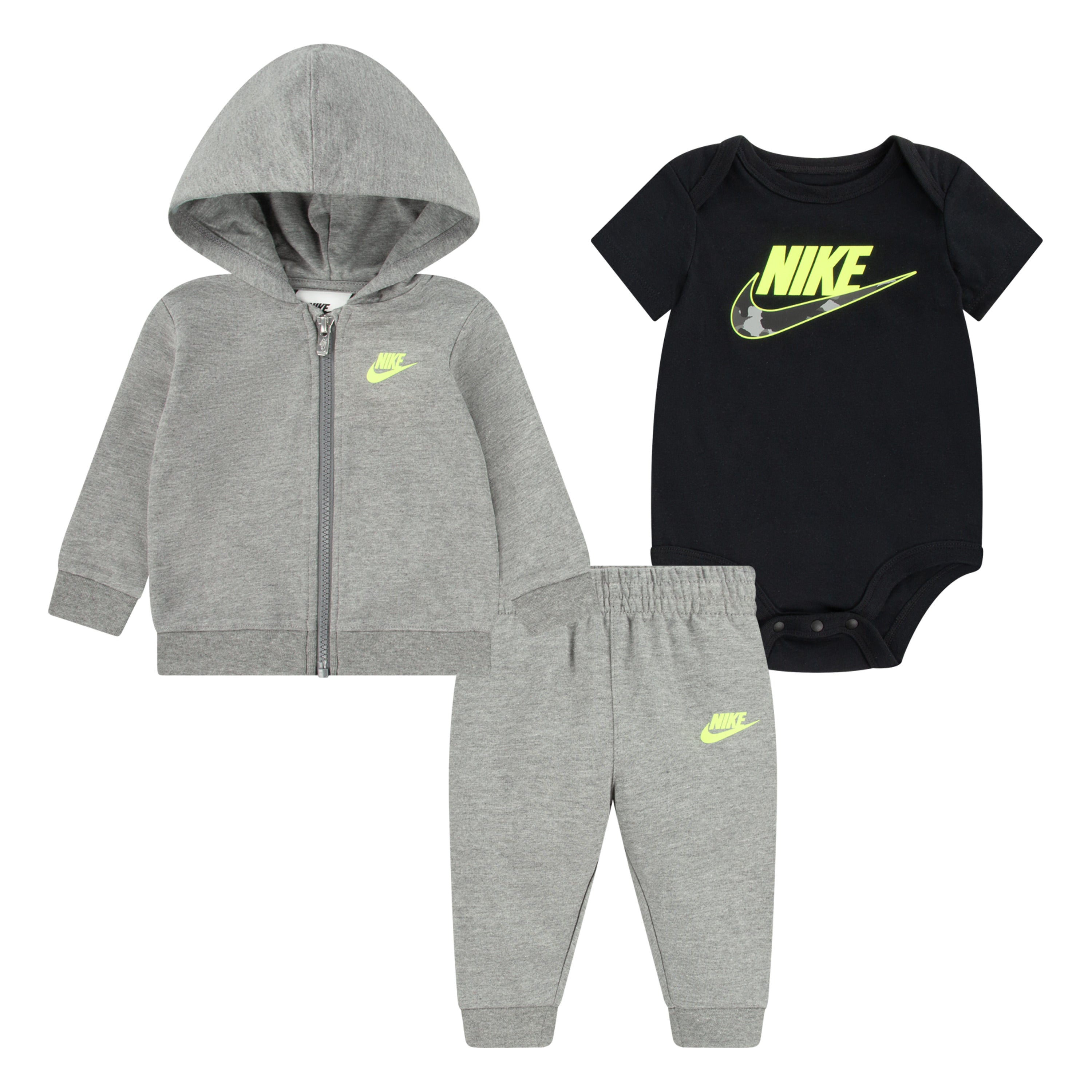 NIKE INFANTS 3-PIECE PANTS SET (GREY/BLACK SIZE 0-9M)