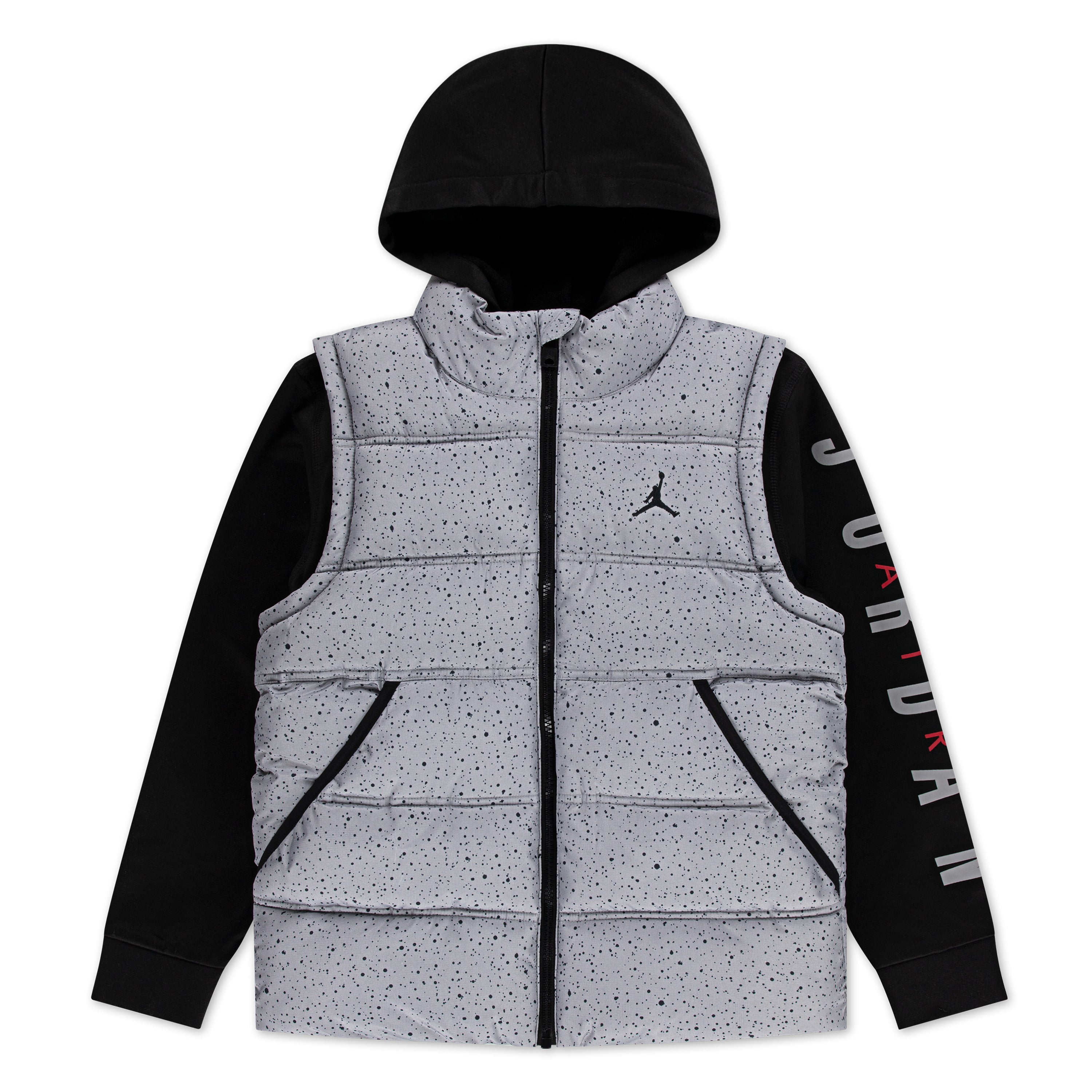 JORDAN YOUTH KIDS' 2 FER JORDAN GREY & BLACK VEST HOODIE JACKET (YOUTH SIZE S-XL)