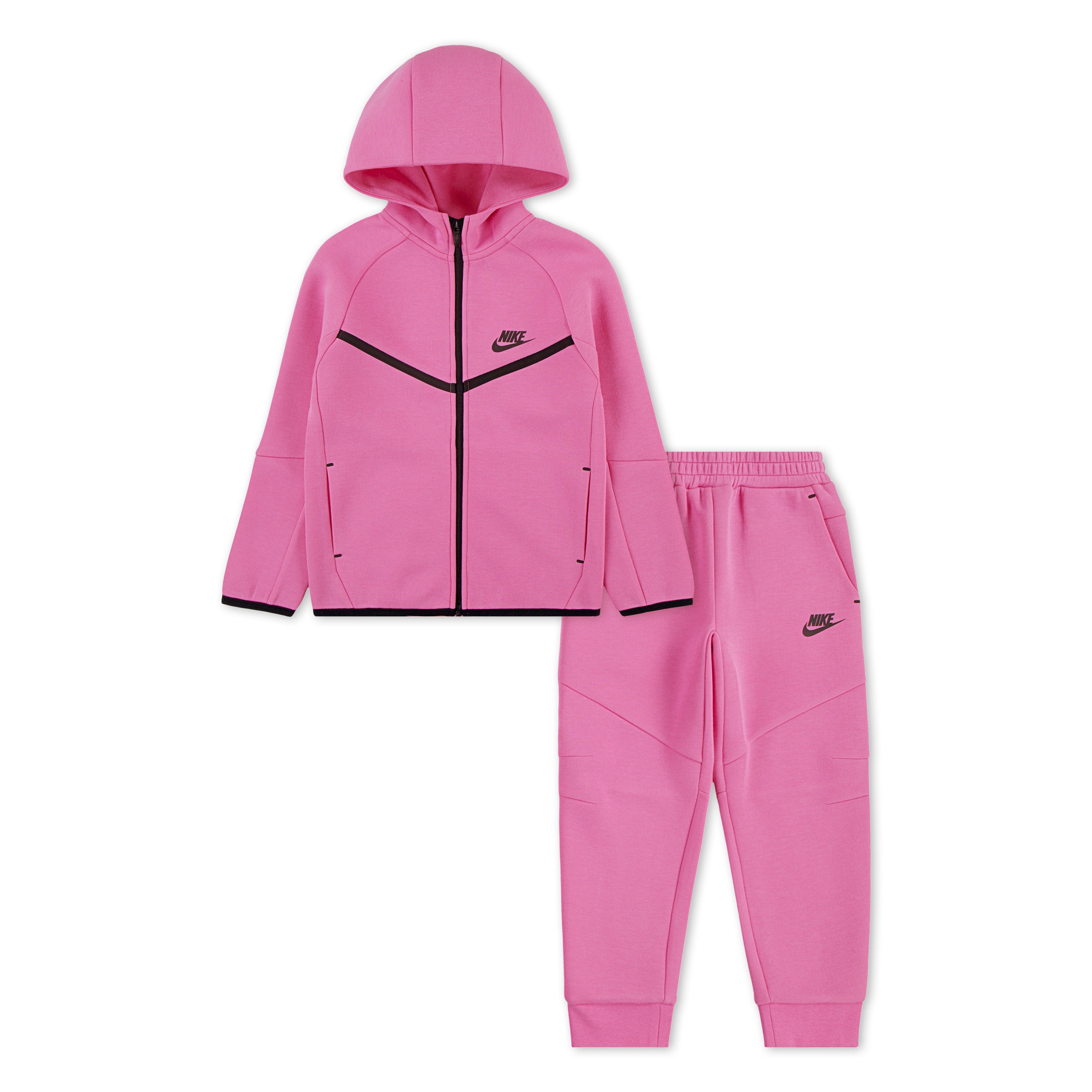 NIKE SPORTSWEAR KIDS' TECH FLEECE FULL ZIP PLAYFUL ROSE PINK HOODIE & JOGGER SET (SIZE 4-7 YEARS)