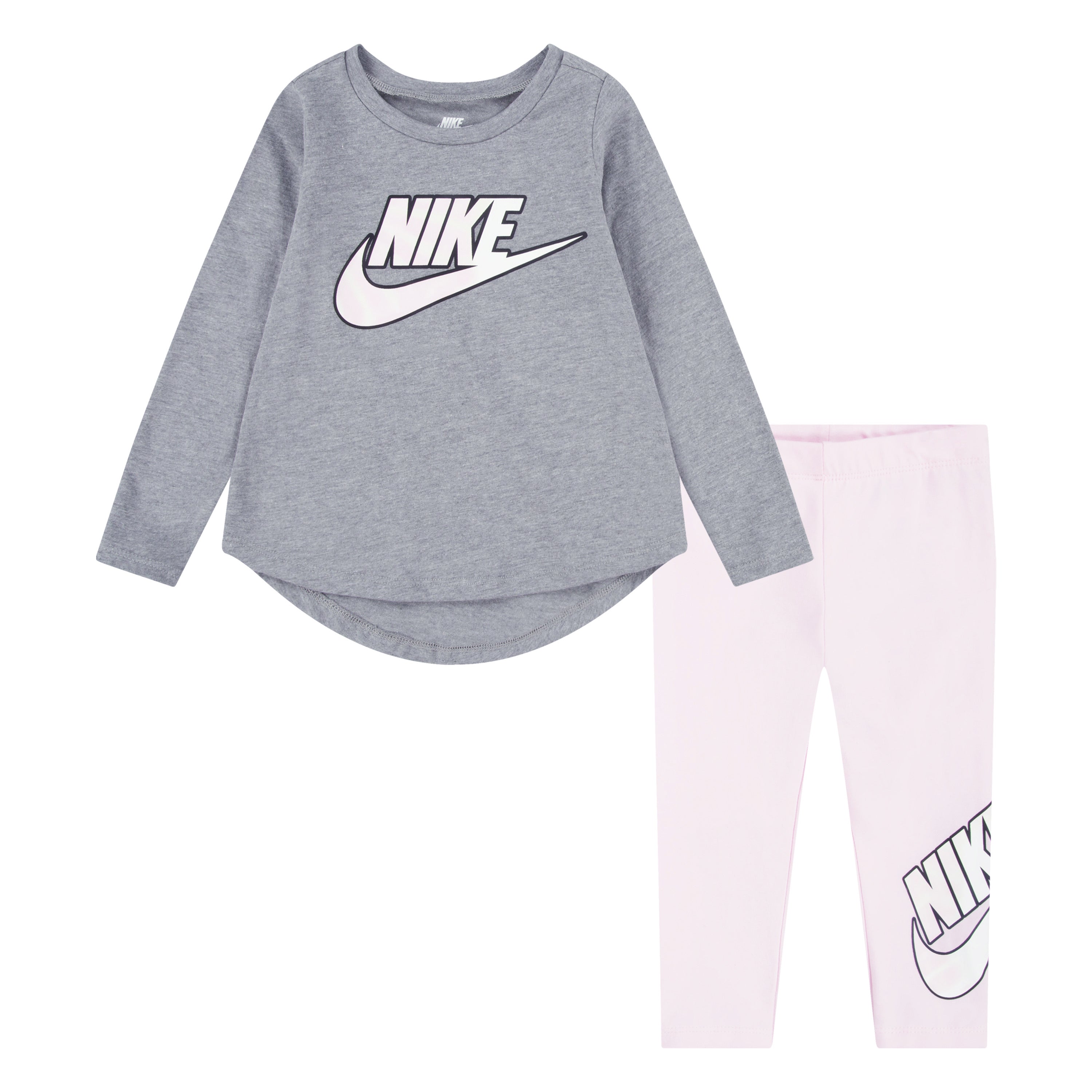 NIKE TODDLER GIRLS' LONG SLEEVE TOP & LEGGING SET (GREY/PINK SIZE 2T-4T)